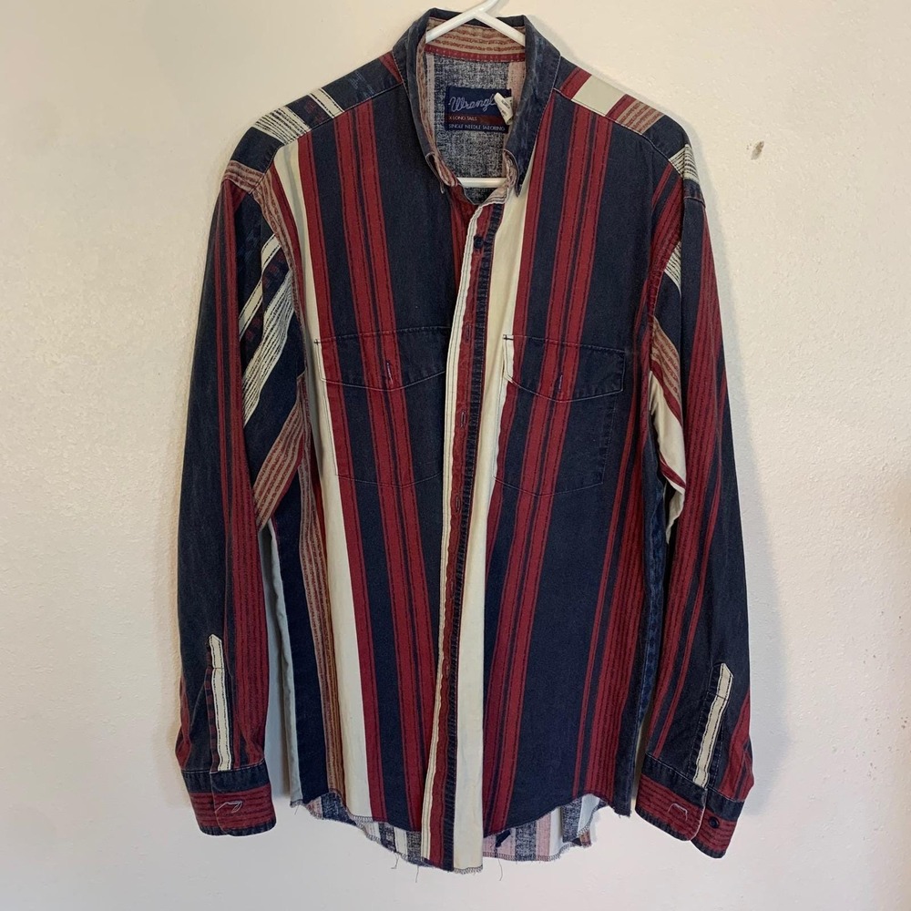 Wrangler X-Long Tails Western Shirt Mens 16.5x36 Striped Long Sleeve~Large Tall - Picture 4 of 12